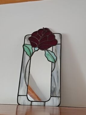 Stained Glass Rose Wall Mirror - Red and Green